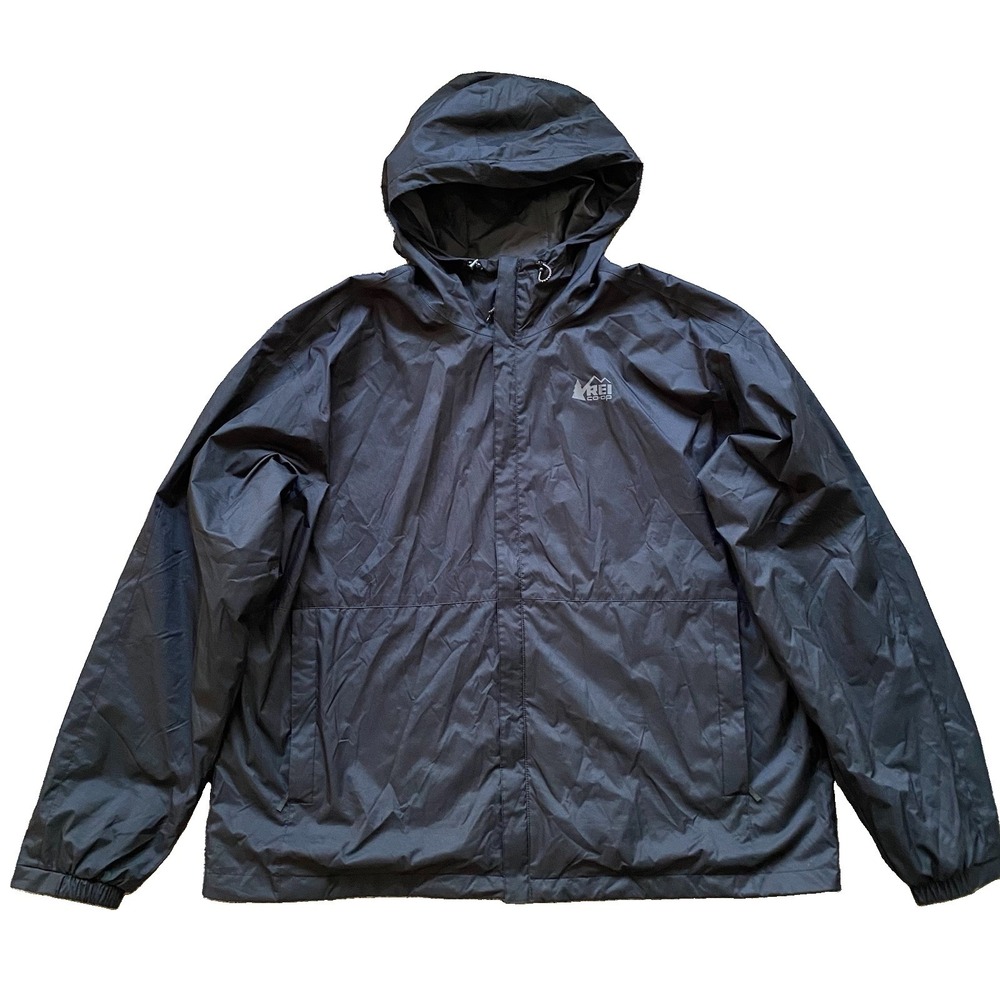 REI Co-op Rain Jacket Men XL Black Hooded Lined Packable